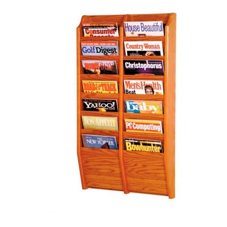 Wooden Mallet 14 Pocket Oak Wall Rack Medium Oak MR36-14MO